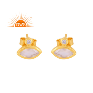 Meilleure vente en argent sterling plaqué or 18 carats naturel Cz & arc-en-ciel pierre de lune pierre gemme boucle d'oreille Demi fabrication de bijoux fins - Product Image 1