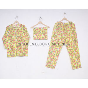 Hand block Cotton Plaid <b>Pj</b> <b>Set</b> for Women Sleepwear Handmade Soft Cotton Long Pajama Dress Floral Printed Nightwear Pajama <b>Set</b> - Product Image 1