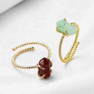 แหวนพลอยอะพาไทต์ธรรมชาติทรงหกเหลี่ยมแหวนแบบปรับได้แหวนชุบทอง - Product Image 3