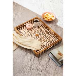 Plateau de service en bois artisanal fait à la main de qualité supérieure avec corps léger et poignée découpée pour le petit déjeuner et l'utilisation de boissons d'Inde - Product Image 5