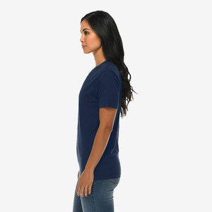 Camiseta Personalizable Ecológica y Transpirable para Mujer, de Algodón Jersey Azul, con Logotipo Bordado, Botones con Diamantes, Cuello Redondo - Product Image 3