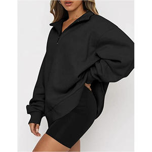 Wholesale 100% Cotton Fleece Lined Stand Collar Winter 1/4 <b>Zipper</b> Half Zip Pullover Sweatshirt Women - Product Image 3