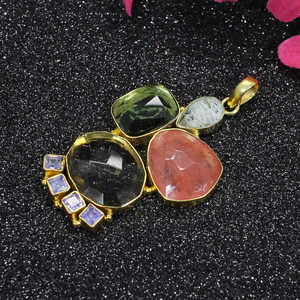 Gros grand pendentif multi-pierre avec pierres précieuses en vrac - Product Image 4