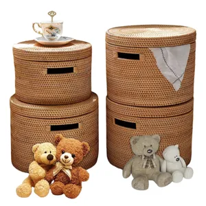 Vendita calda! Cestino portaoggetti per giocattoli per bambini in Rattan fatto a mano Boho-forma cilindrica rotonda, stoccaggio domestico multiuso per l'arredamento