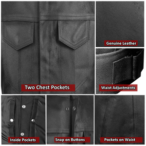 Chaleco de Cuero Genuino Personalizado de Alta Calidad para Hombre con Cierre de Cremallera y Bolsillos para Invierno, Transpirable, para Motocicleta - Product Image 5