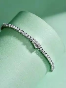 Round Shape Diamond Tennis <b>Bracelet</b> Minimalist Gold Stackable <b>Bracelet</b> Romantic Anniversary Gift for Wife for Parties - Product Image 5