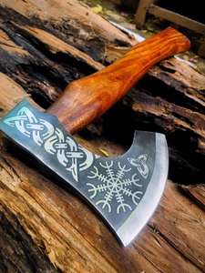 Hache à double lame faite à la main de haute qualité manche en bois en acier à haute teneur en carbone nouveau style profil bas pour le camping en plein air usage industriel - Product Image 2