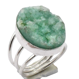 แหวนพลอยดรูซี่อาเกตสีเขียวชุบเงินดีไซน์เนอร์แฮนด์เมดแหวนทรงรีสำหรับผู้หญิงทรงรีขนาด6-9สำหรับผู้ชายผู้หญิง - Product Image 3