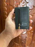 Dompet kartu kredit kulit asli, dompet pemegang kartu kredit/klip/tombol penutup, logam ramping RFID cerdas panjang pendek