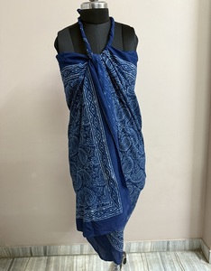 Lightweight Indigo Cotton <b>Shawl</b> for Women Soft Body <b>Wrap</b> with Block Printed Pareo for Beach Resort Lightweight Cover - Product Image 4