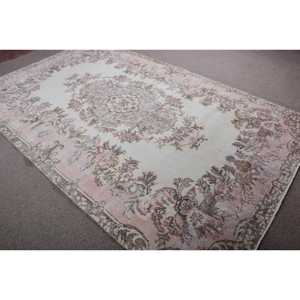 Tapis turc vintage patchwork 6,2x10 pieds, écologique, blanc rose, en laine du sud-ouest avec envers en latex - Product Image 4