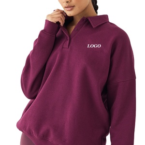 Sweat-shirt pour femme à manches longues, service OEM, avec logo personnalisé, col rabattu, pour les acheteurs en gros, vêtements décontractés - Product Image 1
