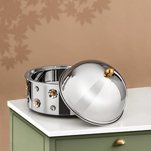 Réchaud alimentaire moderne en acier inoxydable avec garniture dorée, antiadhésif, isolé, écologique, durable, avec embellissement floral pour la maison - Product Image 4