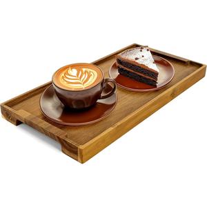 Plateau de service élégant en bois avec poignées pour petit déjeuner café collations fêtes décor à la maison - Product Image 1