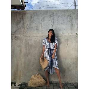 Women Black White Tie Dye Floor-Length Maxi <b>Dress</b> V Neck <b>Loose</b> Fit Boho Beach Wear Summer Casual Resort Natural Washable - Product Image 1