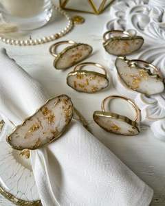 Antique inspired <b>resin</b> napkin <b>rings</b> with floral patterns for formal dining room table decor and events - Product Image 2