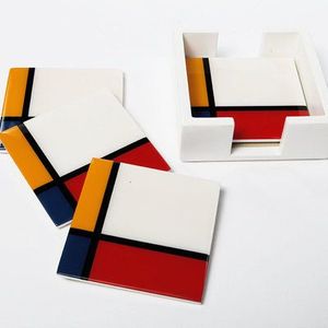 Conception imprimée sur dessous de verre en marbre Ensemble de 4 pièces Tapis de tasse carré personnalisé Tapis de table facile à nettoyer Ensemble de dessous de verre en marbre - Product Image 1