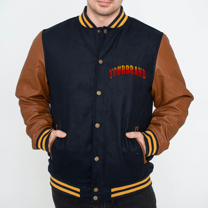 Chaqueta universitaria de invierno hecha a medida de alta calidad, chaqueta Bomber de manga de cuero con logotipo bordado personalizado para hombre - Product Image 1