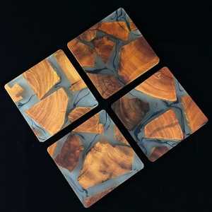 Housewarming Gift for New House Apartment Creative Resin <b>Wood</b> <b>Coasters</b> Modern Style <b>Wood</b> and Epoxy Resin <b>Coasters</b> - Product Image 2