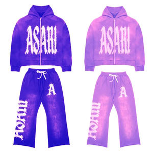 Chándal de lana de algodón 100% OEM para hombre con bordado desgastado logotipo personalizado con capucha y cremallera estilo de talla grande patrón sólido - Product Image 5