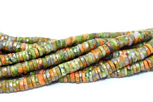 Cuentas de piedras preciosas con forma de neumático Heishi facetado de Unakita Natural para la fabricación de joyas hebras de cuentas de Unakita sueltas de 5-6mm a precio al por mayor - Product Image 2