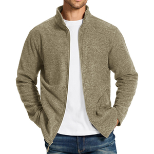 Manteau d'extérieur d'hiver pour hommes personnalisé, veste polaire de couleur unie avec col montant, fermeture à glissière complète et poches, chaud et élégant - Product Image 5