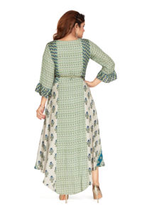 Vestido étnico de estilo pakistaní Kurti de muselina de viscosa larga para mujeres indias con estampado de colocación digital para adultos y niñas listas para fiestas - Product Image 5