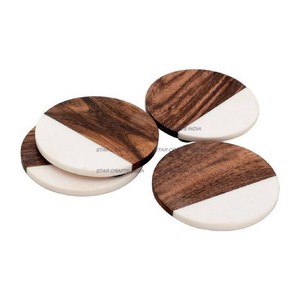 Wholesale Price Customize Square Round Epoxy Wood <b>Resin</b> Coaster with Holder Set 4 Pcs <b>Top</b> Quality For Kitchen Hotel Home Use - Product Image 6