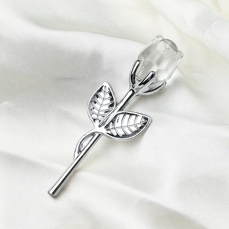 Custom Wedding Home Decor Valentijnsdag Gift Crystal Rose Silver Stick Crystal White Rose