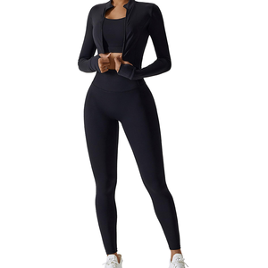 Conjunto Deportivo de 3 Piezas para Mujer, Transpirable y de Calidad Premium: Bra Deportivo, Leggings y Chaqueta con Cintura Elástica para Yoga y Fitness - Product Image 1