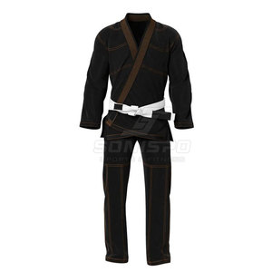 Kimono de BJJ noir pour homme avec ceinture blanche, coupe régulière, polyester, vêtements d'arts martiaux, taille adulte - Product Image 1