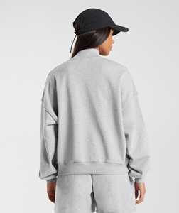 Sudadera con capucha y cremallera de gran tamaño para mujer con logotipo personalizado 100% algodón hombro caído pulóver ropa de calle media cremallera 380GSM gris jaspeado - Product Image 2