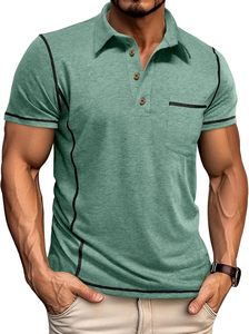 T-shirt basique à boutons pour hommes, décontracté et solide pour polos, avec poche, en coton léger, hauts de golf, été, manches courtes, tricot classique - Product Image 6