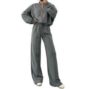Survêtements tendance pour femmes Stylish 100% Cotton Custom Baggy Sweat Suits Full Sleeves Premium Quality Zipper 2 Piece Set - Product Image 5