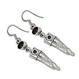 925 Silver Pearl Drop <b>Earrings</b> with <b>Garnet</b> Gemstone Fashion Jewelry for Women - Product Image 2