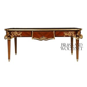 Table basse rectangulaire de luxe avec marqueterie florale artisanale et accents en laiton doré orné pour salons classiques - Product Image 2