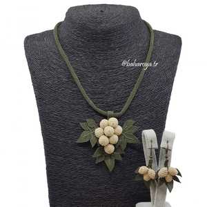 Conjunto de joyería fina chapada en oro de 24K, collar de uva con encaje de aguja, pendiente crema, estilo lujoso, circón, acero inoxidable, placa de oro de 24K - Product Image 1