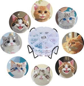 ขายดีที่รองแก้วเพชร8ชิ้นชุดภาพวาดศิลปะแมวน่ารัก DIY ที่รองแก้วมือที่วางจากโรงงานโดยตรงงานศิลปะงานฝีมือเพชร - Product Image 1