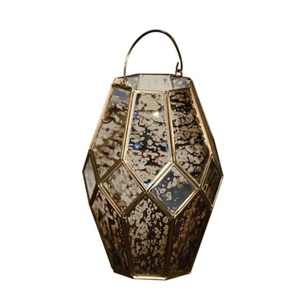 Bougeoir en métal hexagonal doré antique avec pots de lanternes en bois Décoration intérieure élégante pour le mariage de Noël - Product Image 2