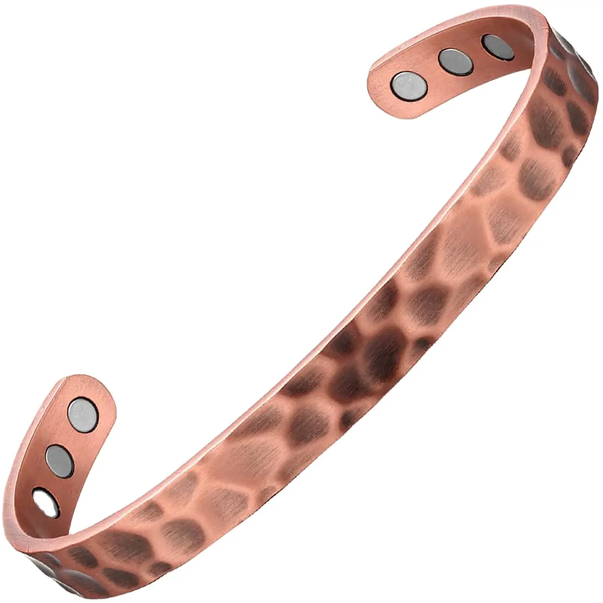 Hammered 100% Pure Copper Bracelet for Women and Men With 6 Powerful Magnets From India