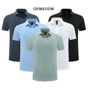 Camiseta de manga corta para hombre de algodón 100% de gama alta para Polo 205g algodón laminado sin costuras cuello de negocios camiseta de grapa larga sólida - Product Image 4