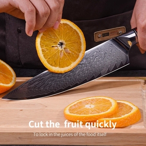 Venta al por mayor personalizado de alta calidad OEM ODM servicio profesional japonés Damasco acero cocina Chef cuchillo fijo hoja afilada - Product Image 3