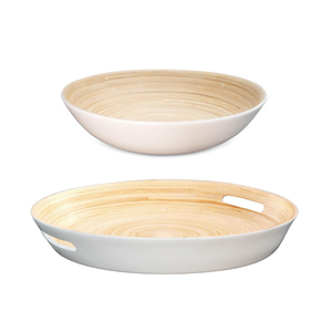 Wholesale Unique Spun Bamboo Round <b>Serving</b> Tray & <b>Bowl</b> Set Serveware for Dining Party Made from Vietnam - Product Image 2
