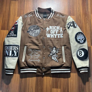 Chaqueta Universitaria Personalizada con Logotipo Bordado, Mangas de Cuero, Chaqueta Universitaria de Lana con Letras, Chaqueta de Béisbol para Hombre, Chaqueta Universitaria para Hombre - Product Image 2