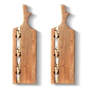 Panneau d'affichage de découpe de charcuterie en bois Planche de service à fromage avec poignée Planche à fromage en acier inoxydable disponible au meilleur prix - Product Image 2