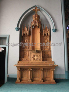 Alta demanda acabado antiguo altares católicos de madera al por mayor marrón Altar gabinetes de madera maciza para el hogar religioso Pooja Mandirs Reino Unido - Product Image 3