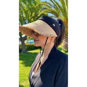 Black Fringe Detail Soft <b>Visor</b> <b>Straw</b> Hat HSR2110 - black2110 - Product Image 5