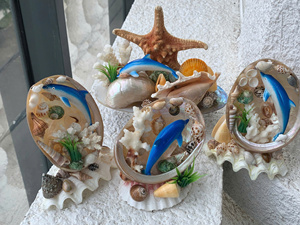 Decoración Creativa de Conchas Marinas, Escultura de Delfín y Pez, Artesanía Hecha a Mano con Conchas de Abulón - Product Image 2