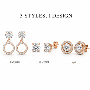 Lab Grown Diamond Stud <b>Earrings</b> 3-in-1 Convertible Solitaire <b>Halo</b> Drop <b>Earrings</b> - Product Image 4