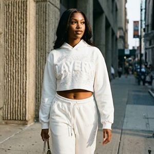 Conjunto Deportivo Urbano para Mujer, Ecológico, Transpirable, Ligero, de Nailon/Algodón, 300 g/m², Sudadera Holgada de Corte Cuadrado, Pantalones Anchos - Product Image 5